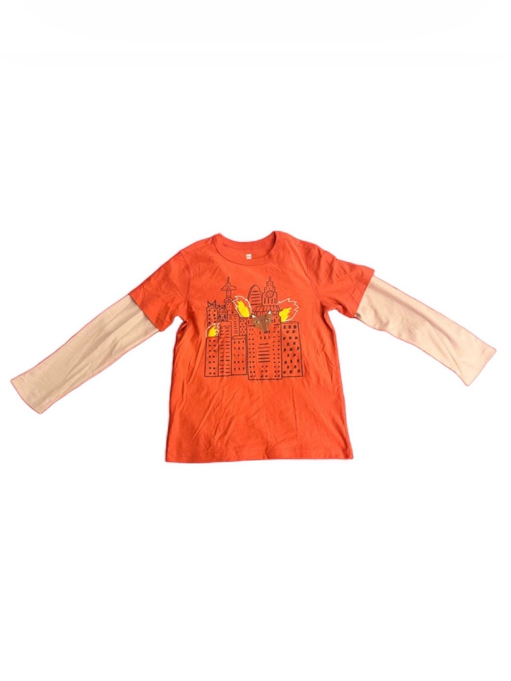 Tea Collection Girls Size 12 Faux Layered Graphic Tee Orange Long Sleeve